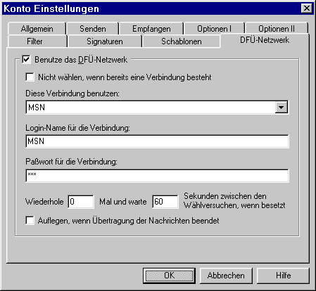 Konto einstellunge df�-Netzwerk