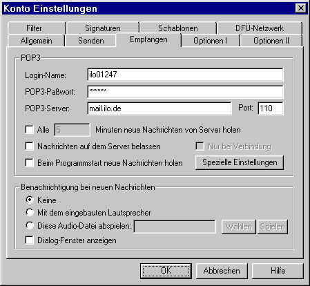 Konto einstellungen empfangen