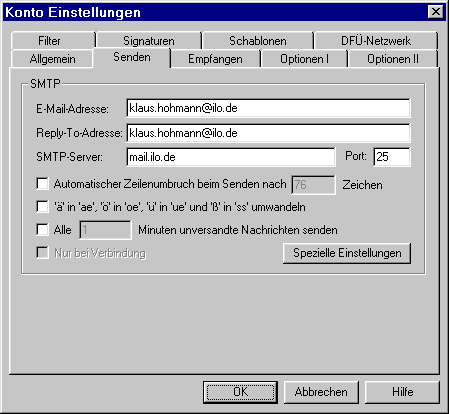 Konto einstellungen senden